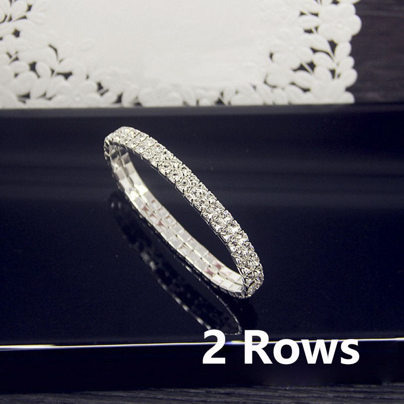 Luxuosa Pulseira Elástica de Cristal Zircônia AAA Branca Bling Cravejada Strass Feminina para Casamento