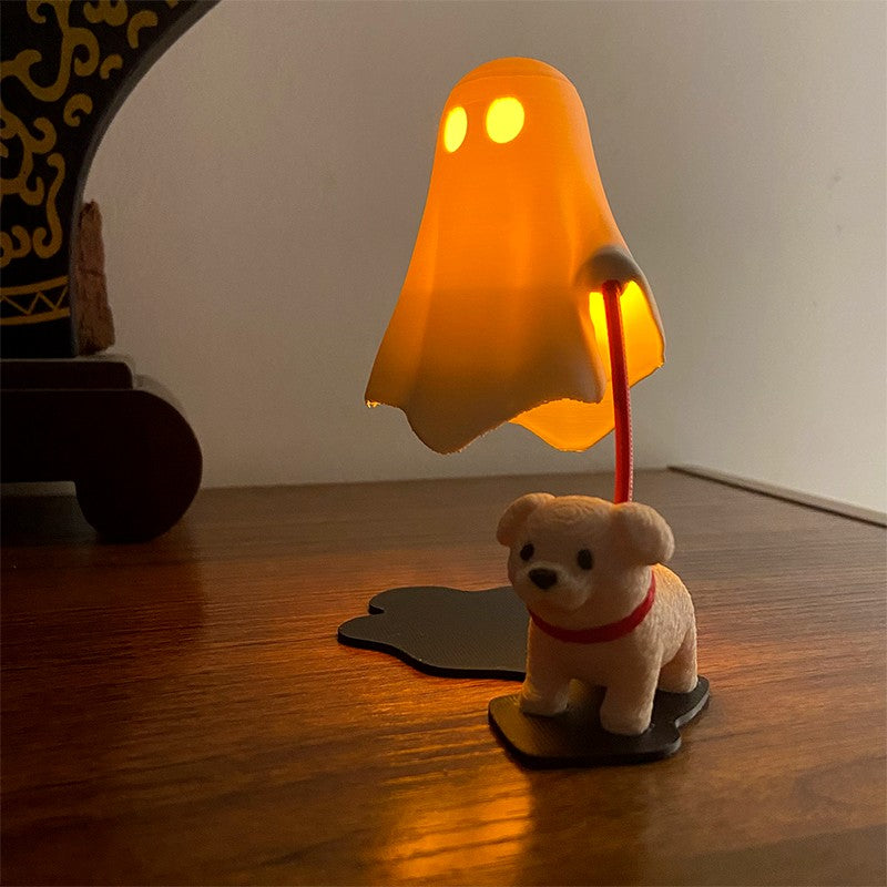 3D Printed Cute Ghost With Dog Figurine Statue Home Bedroom Desk Decoration Halloween
