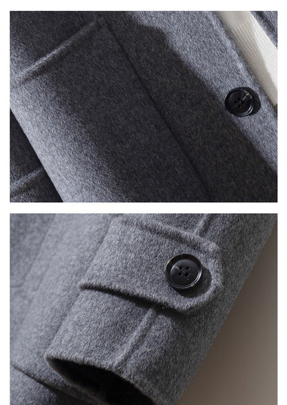 Mid-Length Single-Breasted Polo Collar Men's Overcoat Double-Sided Woolen 100% Pure Wool High-End Coat Fashion Men's Clothing