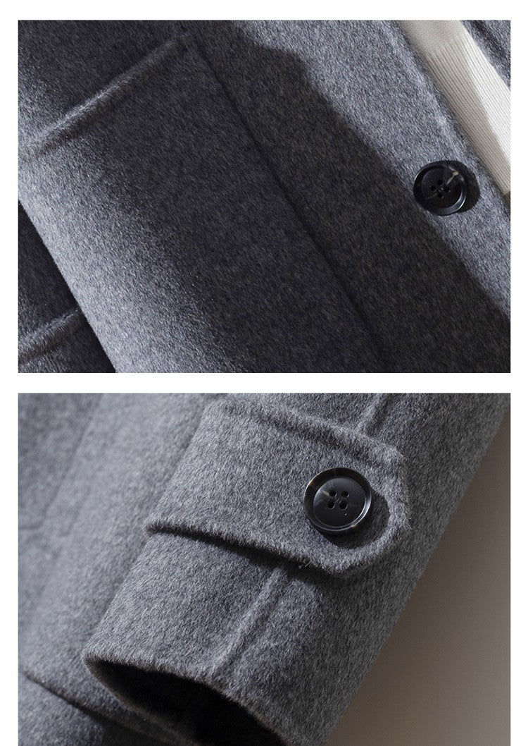 Mid-Length Single-Breasted Polo Collar Men's Overcoat Double-Sided Woolen 100% Pure Wool High-End Coat Fashion Men's Clothing