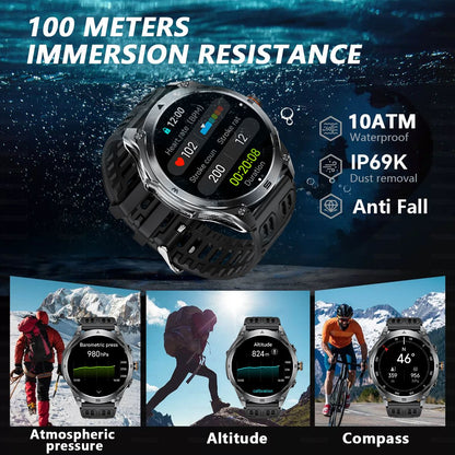 Novo Smartwatch GPS 2025 Bateria de 1000mAh Bússola 10ATM À Prova D'água Táticas Esportivas Lanterna Chamada BT Smart Watch Para Homens Para xiaomi