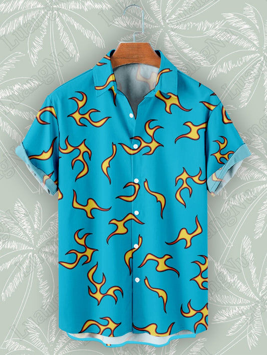 Flame Blue Hawaiian Shirt Man Summer Short Sleeve Casual Street Shirts for Men 2023 Fashion High Quality Beach Party Shirt