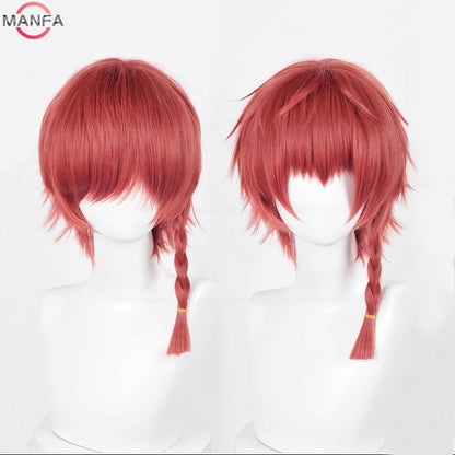 Peruca Cosplay Kurona Ranze Anime Unissex Longa 38cm Vermelha Trança Única Peruca Resistente ao Calor Perucas Sintéticas de Anime Cosplay + Touca de Peruca