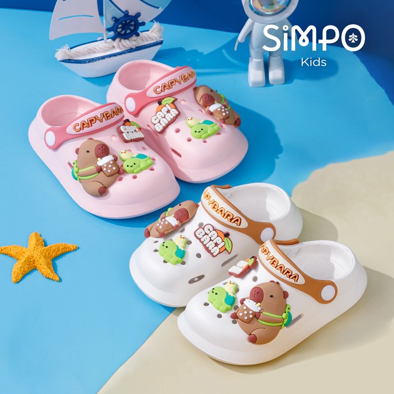 Summer Kids' Garden Clogs Shoes Boys & Girls Beach Sandal Kids Lightweight Breathable Cute Capybara Slip On Baby Slippers