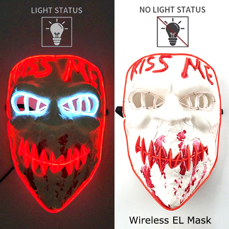 Wireless Neon LED Purge Mask Glow in The Dark Cosplay Horror Mask Halloween Masquerade Party Masks Glowing Funny Dress Up