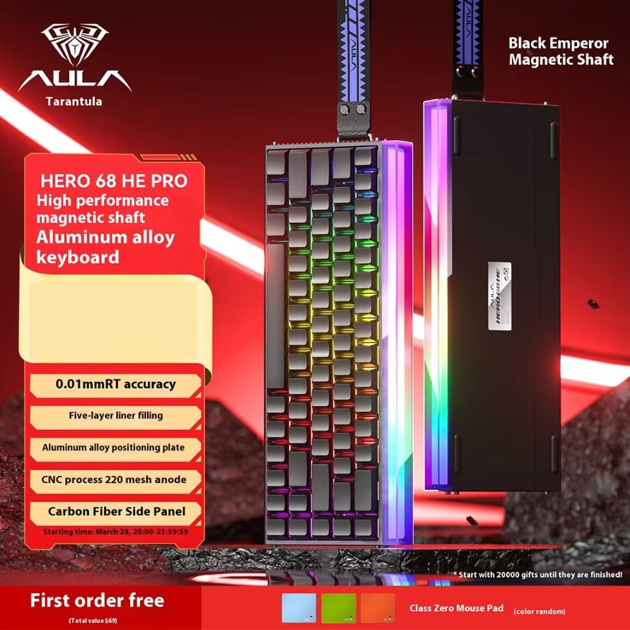 AULA Hero 68HE Magnetic Keyboard RGB Light Wired Hot Swap Esports 8K Gaming Hero68 Mechanical Keyboard Low delay PC Accessories