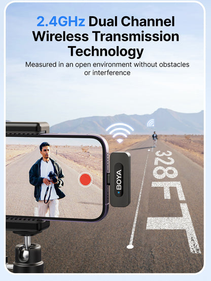 BOYA BY-V3 Microfone de Lapela Sem Fio com Cancelamento de Ruído Recarregável para iPhone Android Câmera Transmissão ao Vivo Vlogging