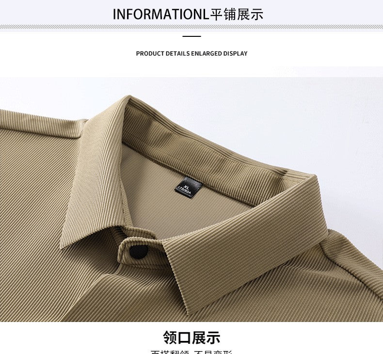 Stretch Elastic Stripe Men's Shirt Long Sleeve Classic Blouse Male Elegant Work Big Size Plus Large High Quality Ice Silk Social