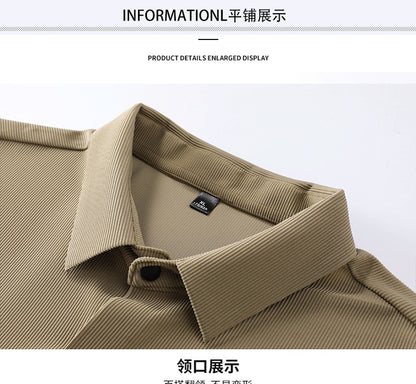 Stretch Elastic Stripe Men's Shirt Long Sleeve Classic Blouse Male Elegant Work Big Size Plus Large High Quality Ice Silk Social