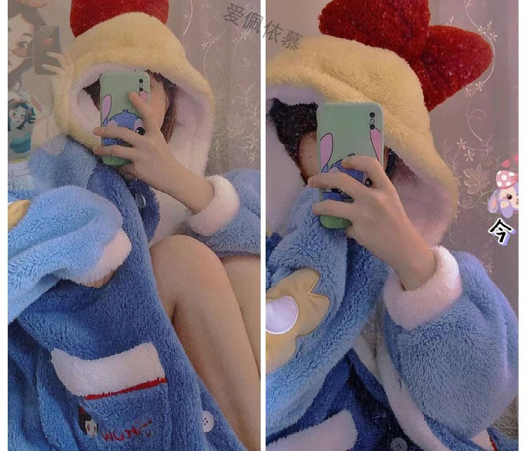 Branca de Neve Princesa Coral Veludo Camisola Feminina Pijama Fofo Desenho Animado Com Capuz Engrossado Outono Inverno Roupão de Banho Roupa de Casa