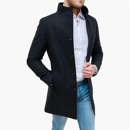 Elegant Jackets Man Single Breasted Man's Janket Solid Wool Blends Mid-length Trench Coat Long Men's Coat