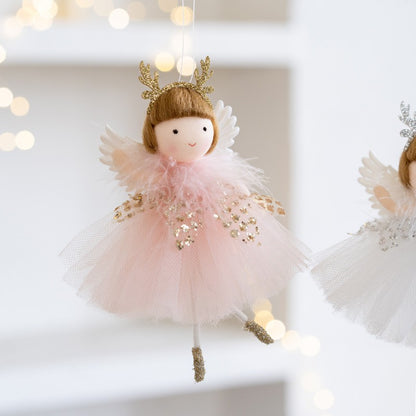 Christmas mesh skirt antlers angel girl doll pendant Christmas tree decoration small pendant children New Year gift