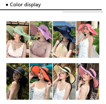 Women Summer Beach Travel Straw Hat Korean Seaside Big Hat Brim Sunblock Sunshade Holiday Foldable Fashion Big Cool Hat