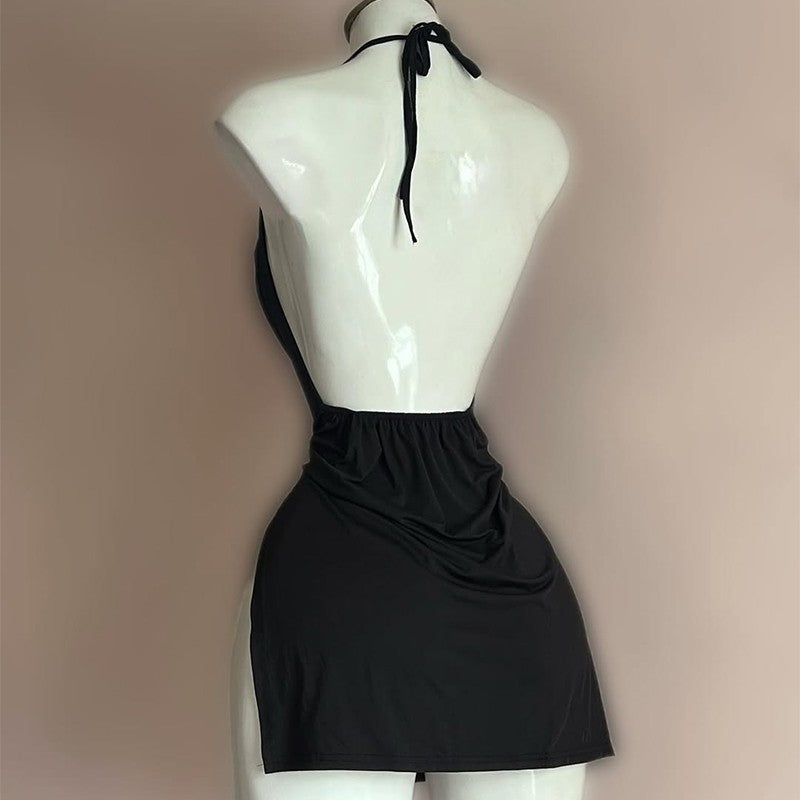 Women's Sexy Home Halter Camisole Dress Summer Spice Girl Dress Y2K Sexy Sleeveless Backless Red Mini Dresses Bodycon Lady Skirt