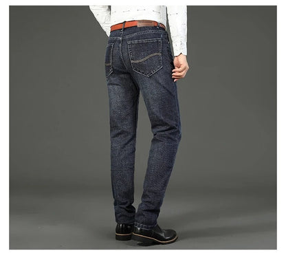 Wthinlee Calça Jeans Masculina Nova, Casual, Reta, Elástica, Moda Clássica, Azul, Preta, Trabalho, Calças Jeans Masculinas de Marca