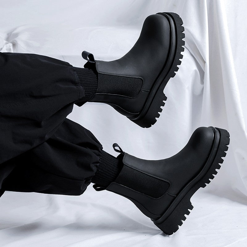 2023 Platform Black High Top Boots WMen High Heel Genuine Leather Ankle Chelsea Boots Men Punk Shoe Thick Bottom Botas De Mujer