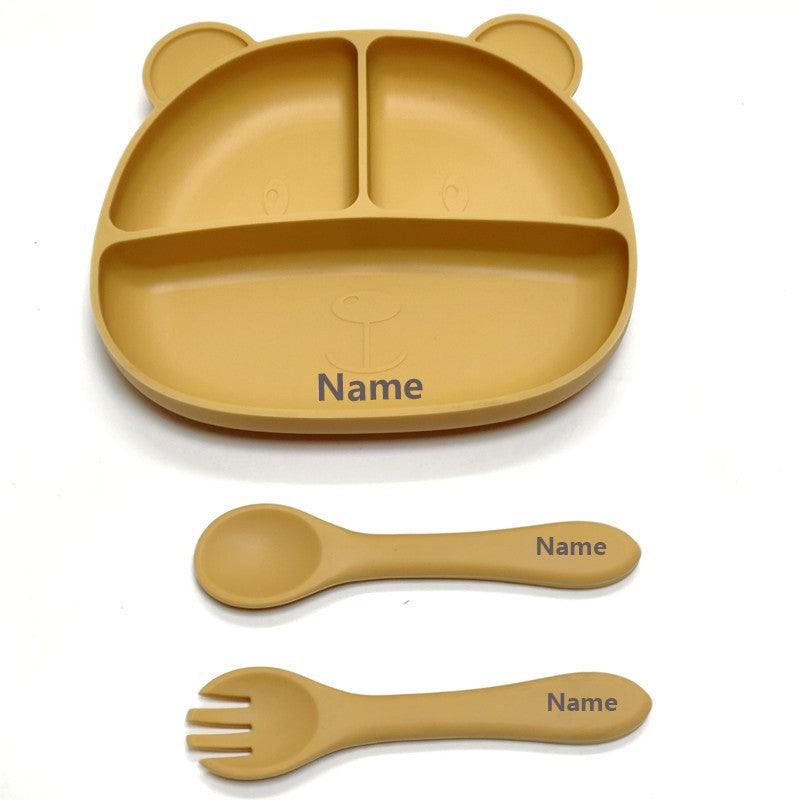 Free Name Printing Baby Fork-Spoon Combo Silicone Plate Children's Tableware Soft Fork-Spoon for Baby Food