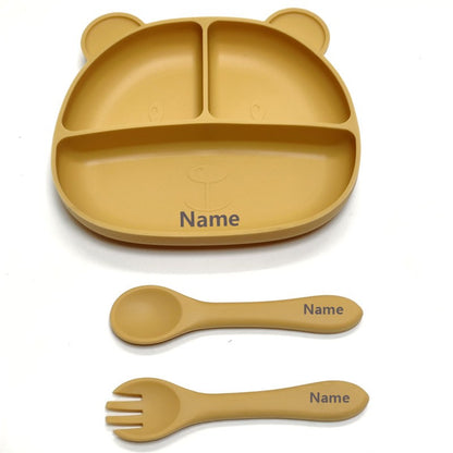Free Name Printing Baby Fork-Spoon Combo Silicone Plate Children's Tableware Soft Fork-Spoon for Baby Food