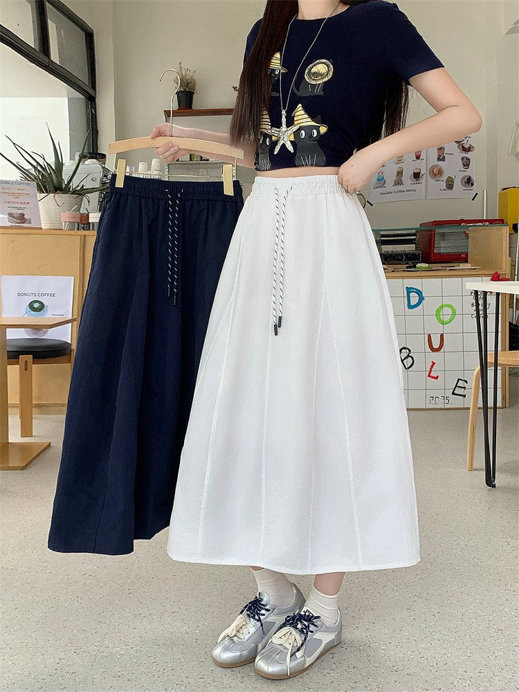 Plus Size Skirt Women 2025 Summer New Fashionable High Elastic Waist A Line Skirt Korean Style Casual Long Skirt Woman