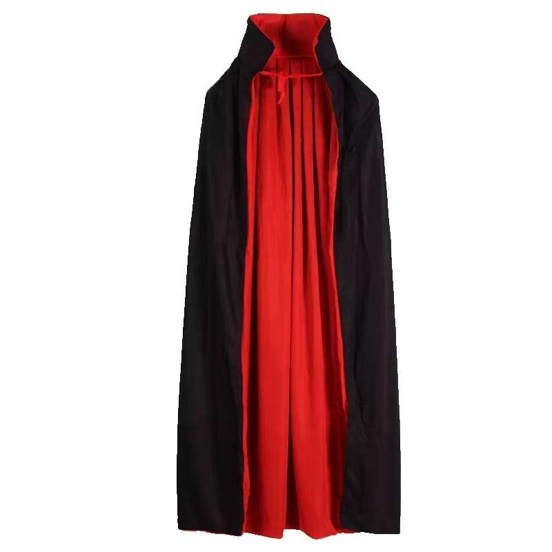Reversible Black Red Vampire Hooded Stand-up Collar Cape Halloween Devil Wizard Cosplay Clook for Adult Party Costume