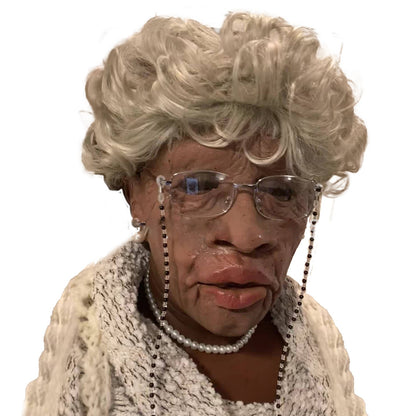 Black Elderly Woman Man Mask Wrinkle Full for Head Mask Grandpa/Grandma Face Novelty Mask Halloween Party Cosplay Props Supplies