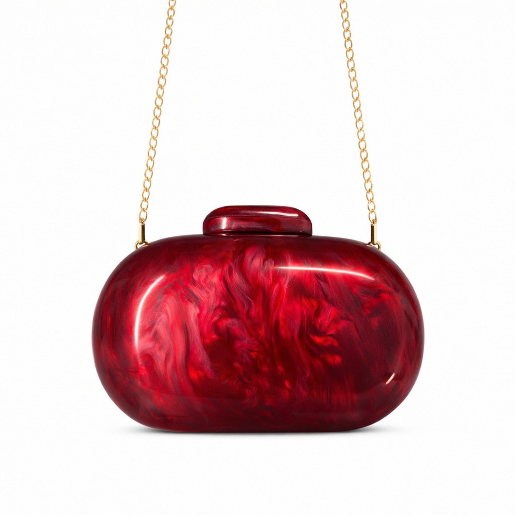 Women's Oval Shell Goose Egg Acrylic Clutch Bag Ladies Shoulder Crossbody Handbag with Chain Magnetic Buckle Closure Mini Purses