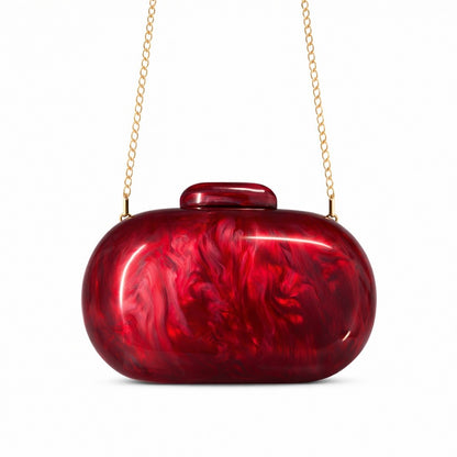 Women's Oval Shell Goose Egg Acrylic Clutch Bag Ladies Shoulder Crossbody Handbag with Chain Magnetic Buckle Closure Mini Purses