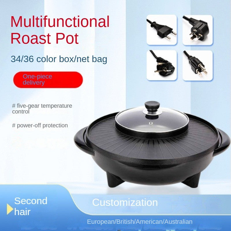 Panela elétrica doméstica, panela de fondue e churrasco coreano, panela integrada para enxágue e grelhados, assadeira multifuncional