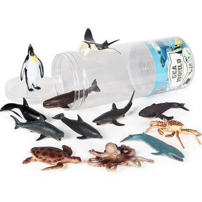 Mini Modelo Animal Fazenda de Vida Selvagem Aves Dinossauro Oceano Conjunto Animais da Planície Crocodilo Pinguim Insetos Brinquedos Micro Modelo Balde