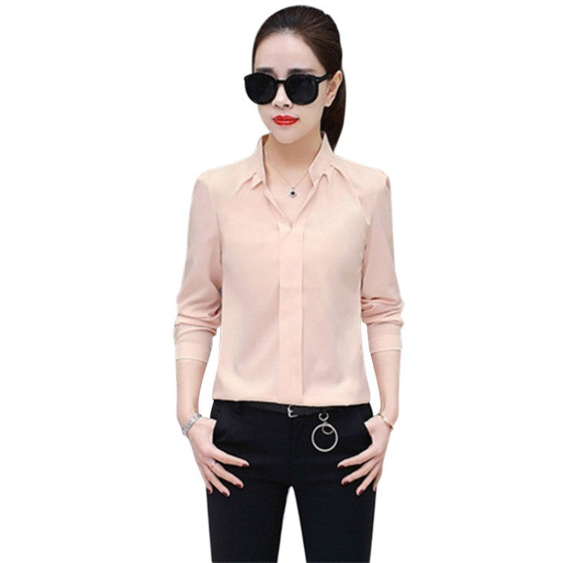Autumn Spring Fashion Sexy V-Neck Shirt Women OL Formal Long Sleeve Chiffon Blouse M-2XL