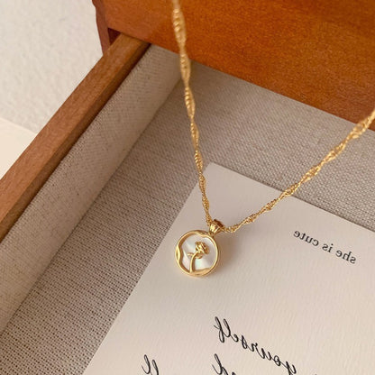 Novo Colar de Aço Inoxidável com Pingente de Rosa de Metal Irregular Redondo para Mulheres Corrente de Clavícula Vintage Joia de Luxo para Festa