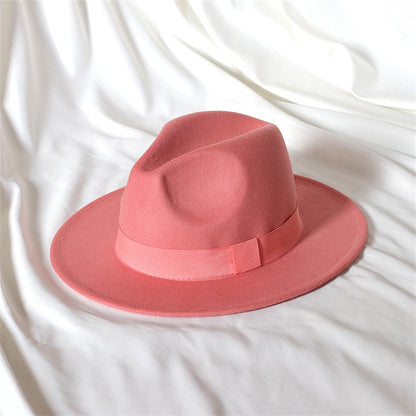 Leather Pink Fedora Wide brimmed Jazz Hat Autumn/Winter Classic Elegant Panama Hat Gentleman Hat Wholesale Sombrero