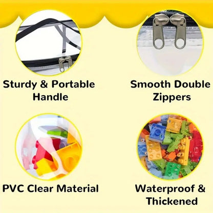Transparent Mesh Zipper Toy Storage Bag - Large Capacity Puzzle and Block Organizer, Ideal for Toy and Building Block Storage So