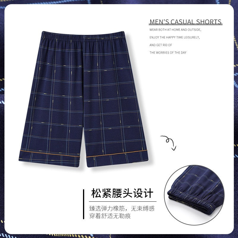 Summer New Cotton Plaid Pajama Pants Adluts Home Loose Cotton Pajama Men’s Sleep Bottom Elastic Waist Breathable Pj Pants Shorts