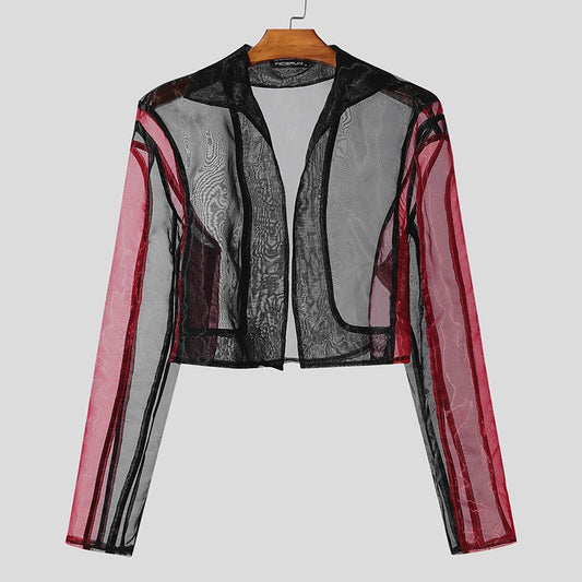 INCERUN Tops American Style Fashion Men Personality Splicing Contrast Color Suit Coat Casual Streetwear Male Long Sleeved Blazer