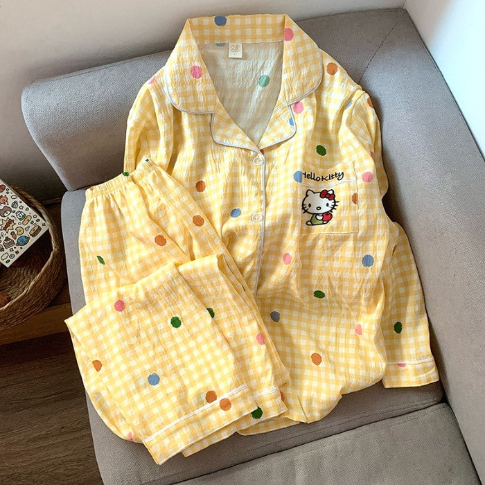 M-5XL Hello Kitty Pajama Set for Women Fall Winter Cute Plus Size Sleepwear Ladies Comfortable Loungewear Women's Home Clothes