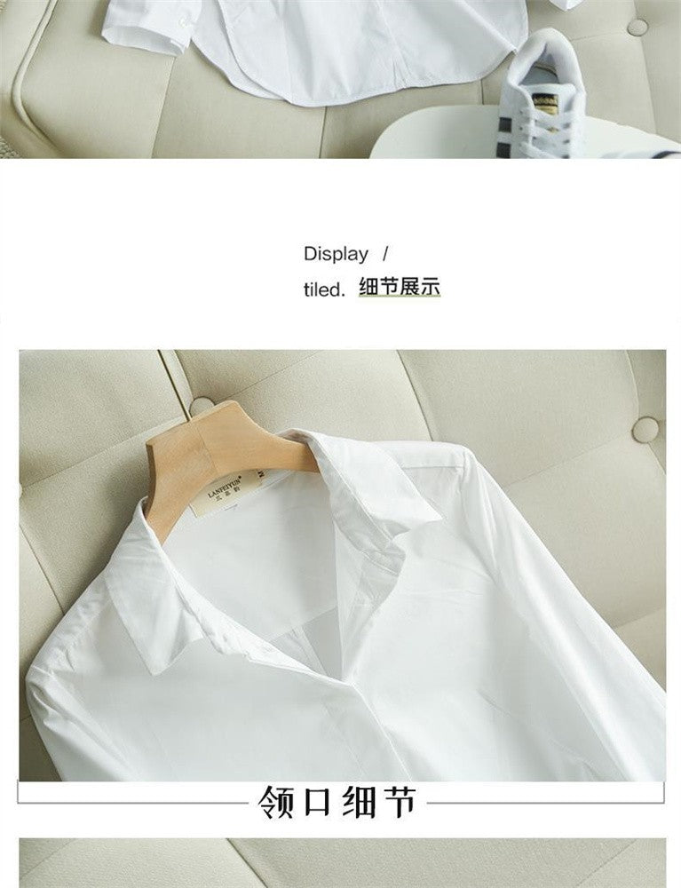 Elastic Cotton White Shirt Women's Spring and Autumn Basic Korean Version Loose Casual Shirt Work Professional Top