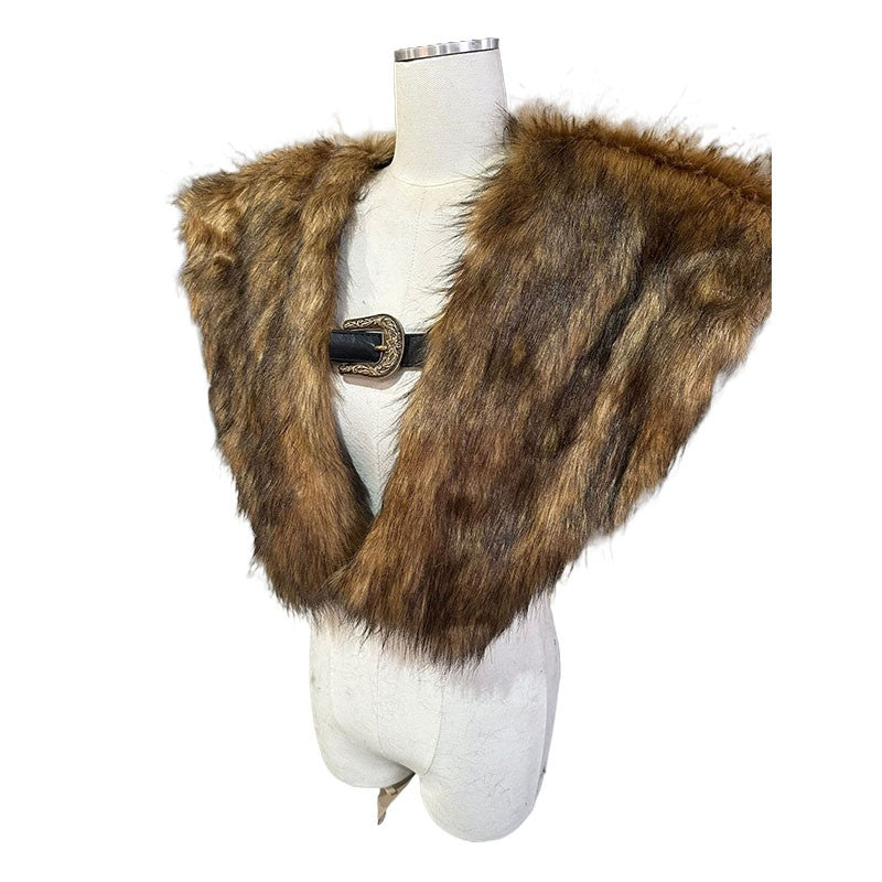 Fur Collar Winter Clothing King Warrior Cloak Viking Fur Shawl Medieval Warrior Artificial Fur Cloak Halloween Cosplay Costume
