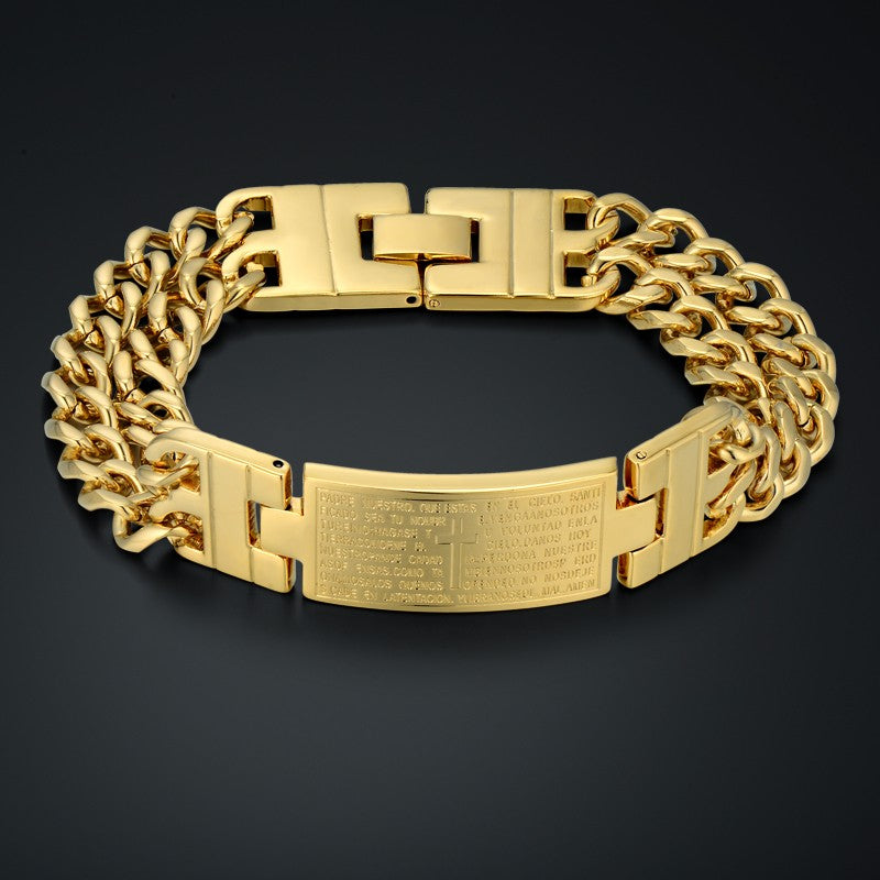 Jesus Cross Men's 316L Stainless Steel Bracelet Male Wholesale pulseira Mens Braclets Gold Color Wrist Bracelets For Men Jewelry
