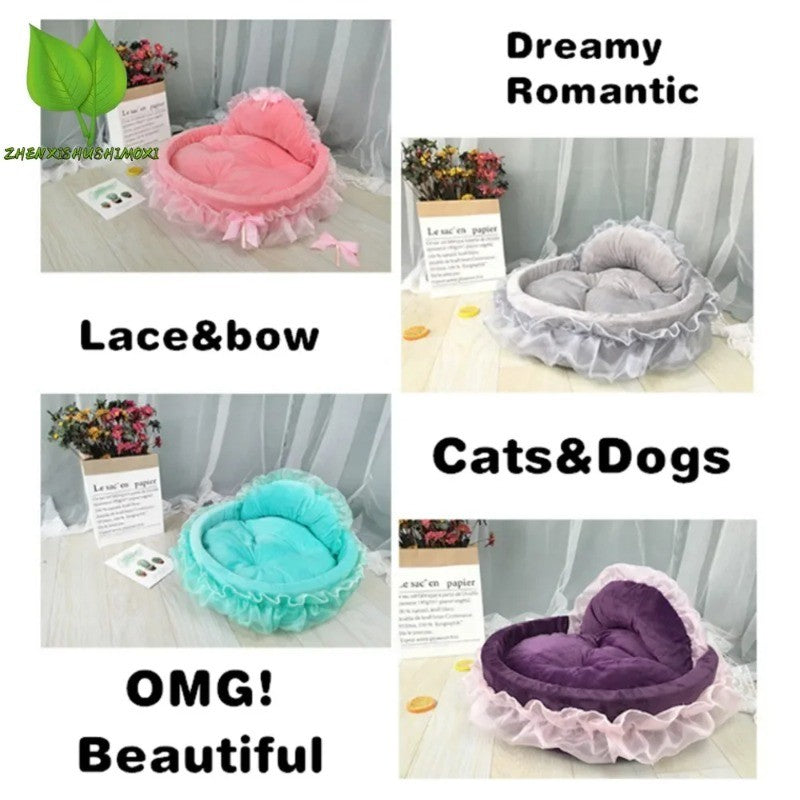 Cama para Pets em Renda Laço 3D Fantasia, Romântica, Destacável, Oval, para Cães, Sofá Macio, Ninho para Pets, Mobiliário de Casamento para Pets, 1 peça