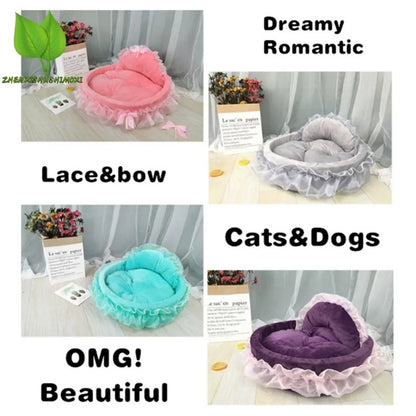 Cama para Pets em Renda Laço 3D Fantasia, Romântica, Destacável, Oval, para Cães, Sofá Macio, Ninho para Pets, Mobiliário de Casamento para Pets, 1 peça