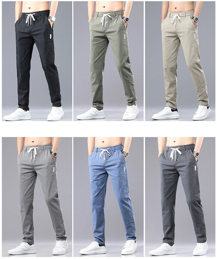 6 Colour Summer Men's Classic  Cotton Solid Color Fashion Business Casual Pants Elastic Waist Korean Fashion Men Clothing 28-38