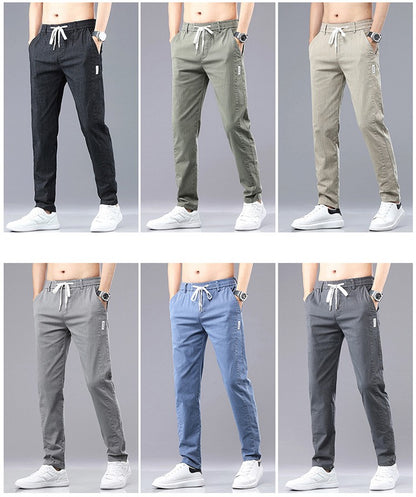 6 Colour Summer Men's Classic  Cotton Solid Color Fashion Business Casual Pants Elastic Waist Korean Fashion Men Clothing 28-38