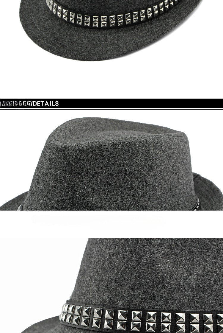 British Retro Jazz Hat Men's Autumn New Black Gentleman Hat Hip-hop Rivet Top Hat Women's Performance Hats