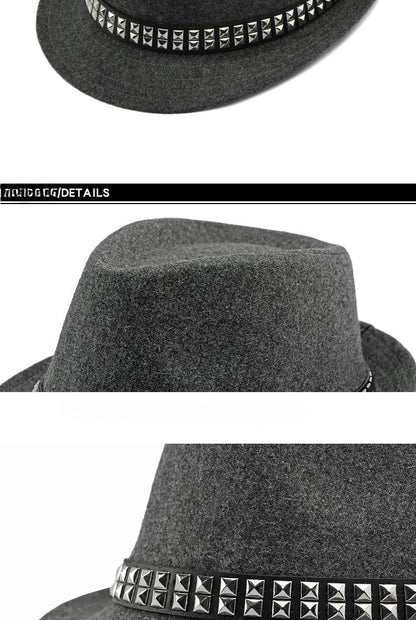 British Retro Jazz Hat Men's Autumn New Black Gentleman Hat Hip-hop Rivet Top Hat Women's Performance Hats