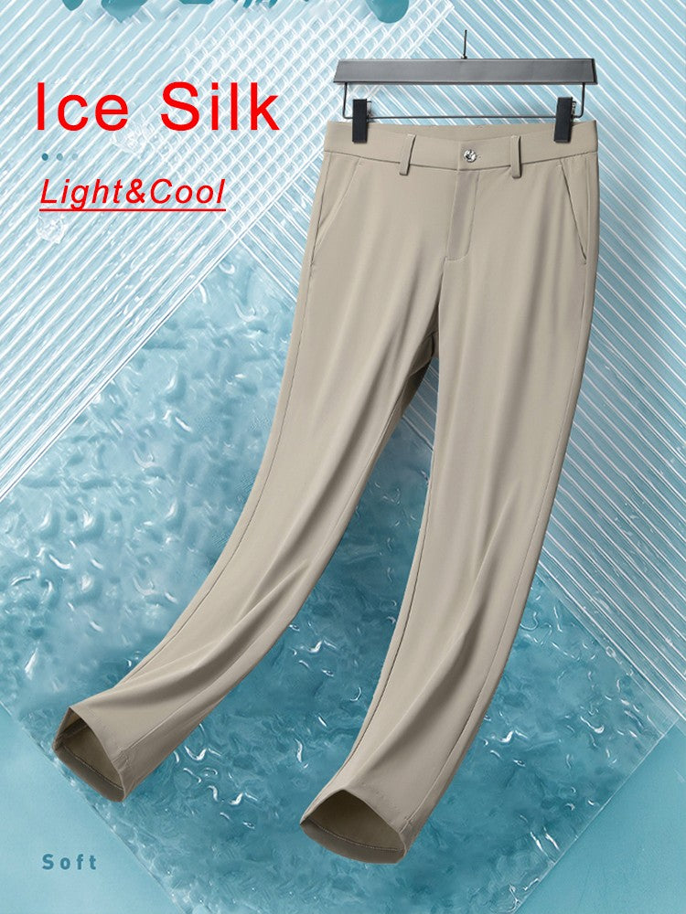 Summer Men's Casual Pants Korean Fashion Light Cool Ice Silk Stretch Golf Pants Slim Fit Suit Pants Male Office Formal Trousers