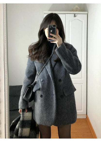 Temperament 2025 New Autumn Winter Women Woolen Suit Thick Coat Korean Style Wool Overcoat Female Office Lady Tops Female Jacket