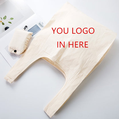 2024 ECO Cotton Shopping bag Folding Package Women Men Reusable Canvas Fold Pouch white