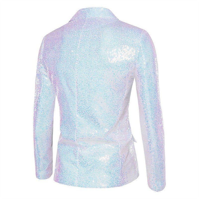 Fashion Men Luxurious Sequin Suit Jacket Green / Silver Men's Bar KTV Stage Dress Male Blazer Coat