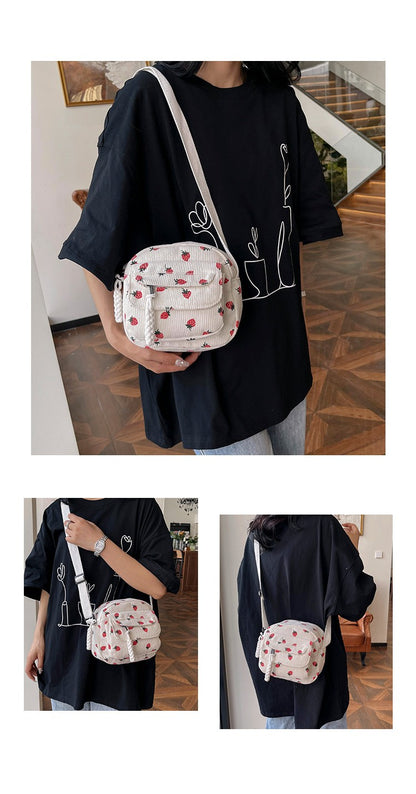 Cute Strawberry Shoulder Bag Casual Zipper Trendy Crossbody Bag Tote Handbag for Women Girls Travel Work Messenger Bag Handbags